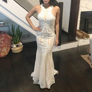 Loré cream rhinestone prom/pageant dress